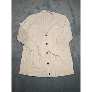 Cream Cable Knit Button Front Cardigan Sweater Women’s Classic Preppy